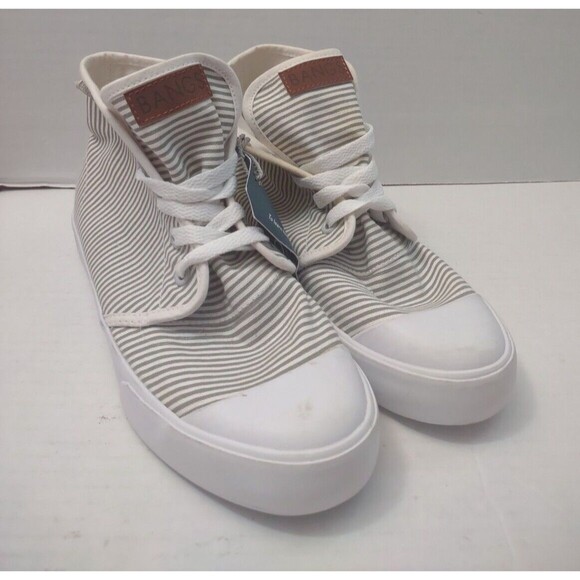 Bangs Gray white stripes High Top Lace Up Shoes Women's Size 6/Men’s Size 4.5 - Picture 1 of 9
